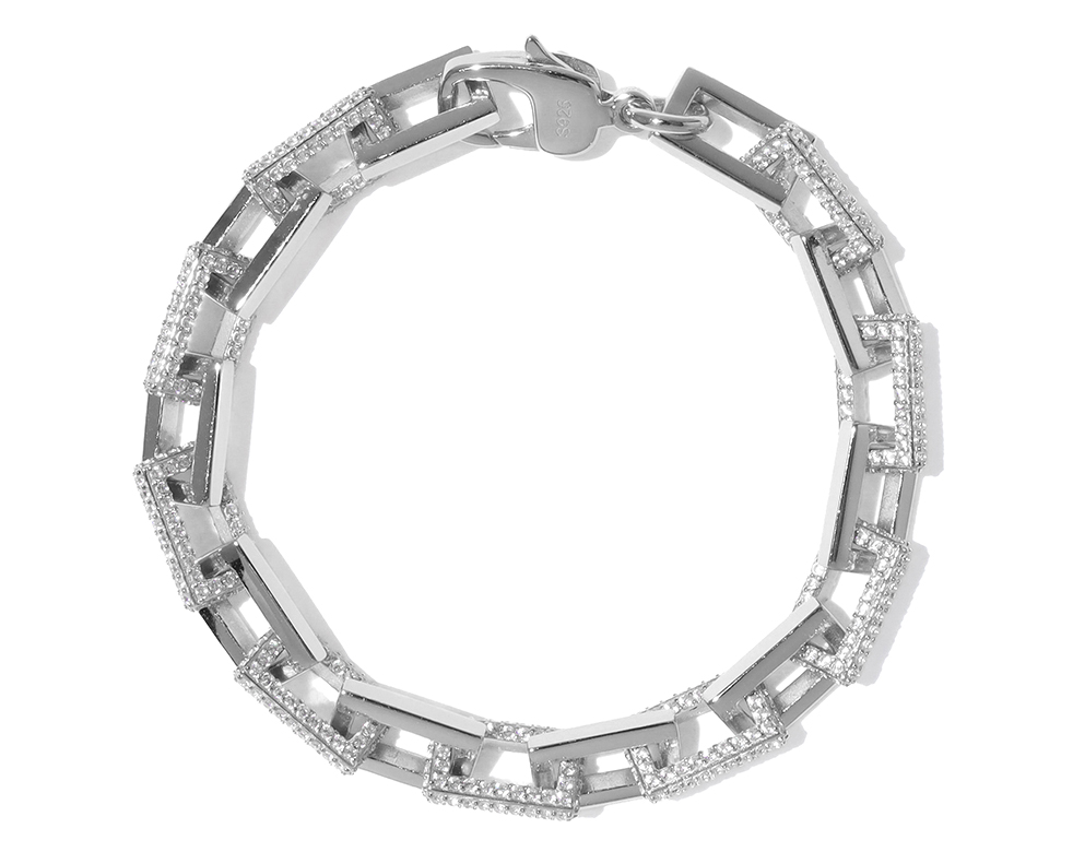 Pavé Mix Square Chain Bracelet Silver