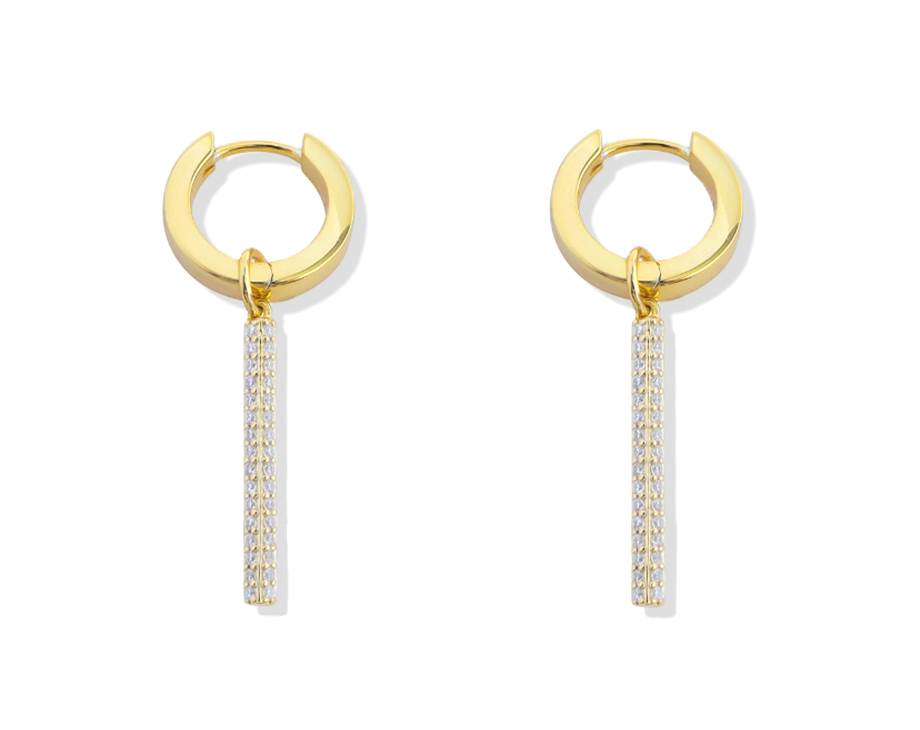 Pavé Bar Hoop Pierce Gold