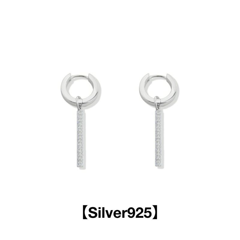2Way Pavé Bar Hoop Pierce【Silver925】(Silver) | AUREA.
