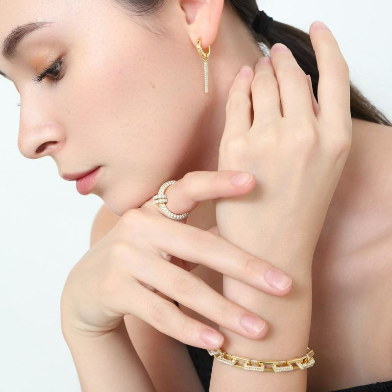 Pavé Hoop Ring【Silver925】(Gold) | AUREA.