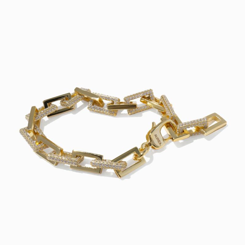 Pavé Mix Square Chain Bracelet 【Silver925】(Gold) | AUREA.