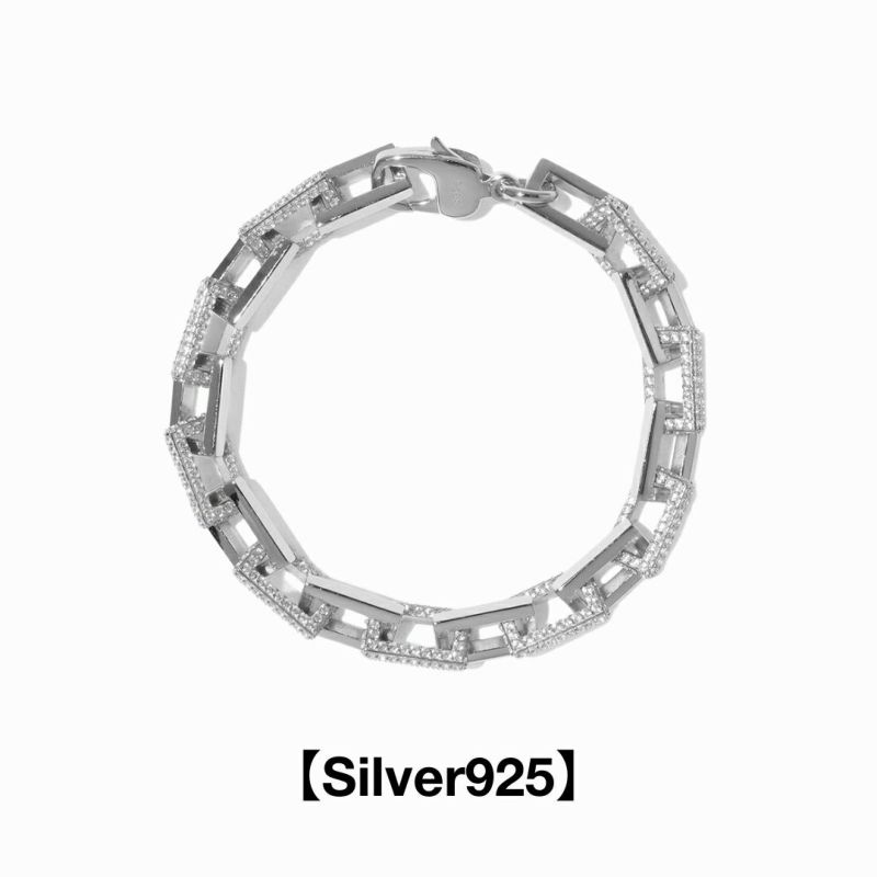 Pavé Mix Square Chain Bracelet 【Silver925】(Silver