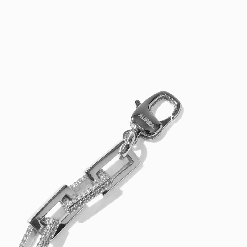 Pavé Mix Square Chain Bracelet 【Silver925】(Silver