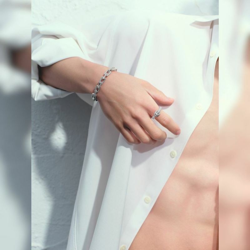 SILVER925 SQUARE BRACELET/シルバー/ブレスレット 完全受注生産】Pavé Square Chain Bracelet【Silver925