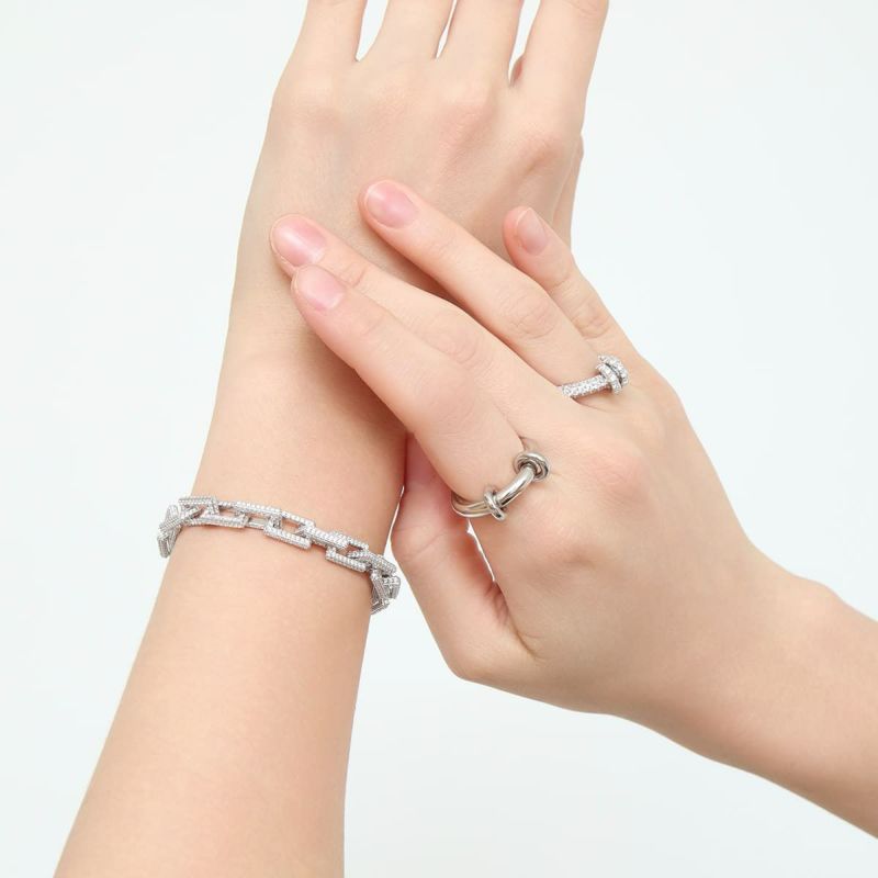 SILVER925 SQUARE BRACELET/シルバー/ブレスレット 完全受注生産】Pavé Square Chain Bracelet【Silver925